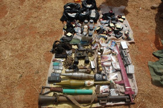 Rocket Propelled Grenade (RPG) Launchers, RPG bombs and other explosive materials seized from the terrorists