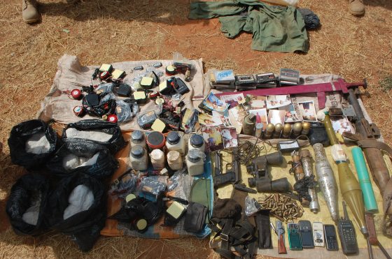 Rocket Propelled Grenade (RPG) Launchers, RPG bombs and other explosive materials seized from the terrorists