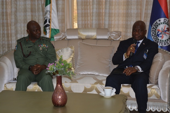 Liberia's Minister of National Defence, Hon Brownie J Samukai Jr presenting his purpose of his visit to the CDS, Gen AG Olonisakin.JPG